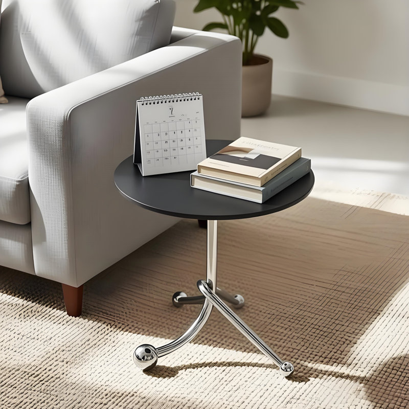 Table d'appoint ronde minimaliste avec plateau en bois et base en métal