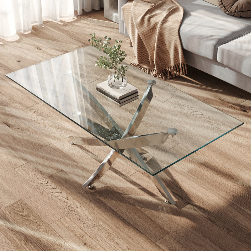 120Cm Wide Clear Glass Top Coffee Table