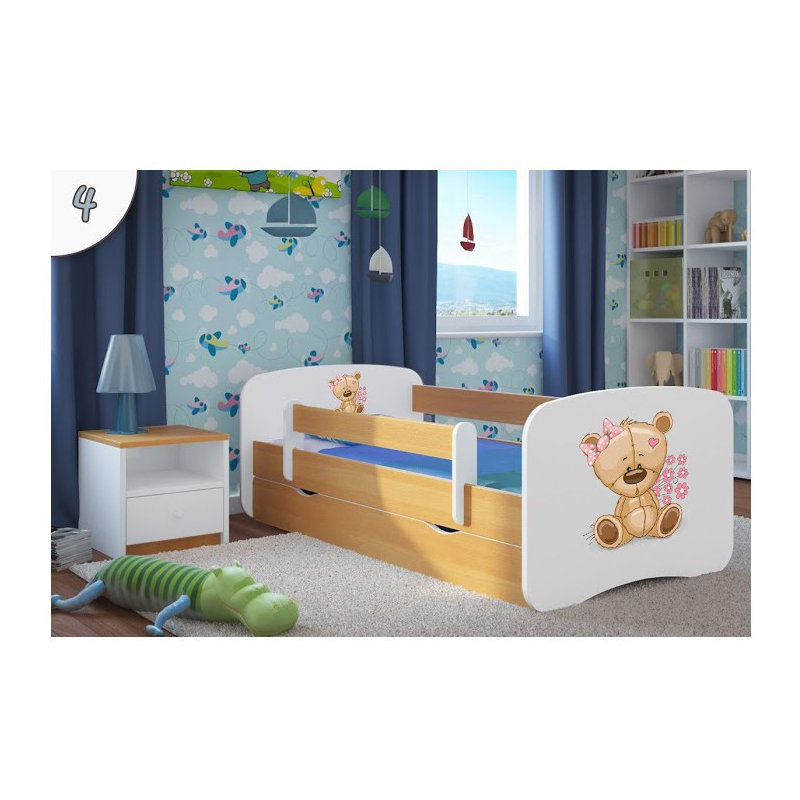 Cicero Drawer Convertible Bed and Mattress, Beech/White, European Toddler (80 x 180 cm)