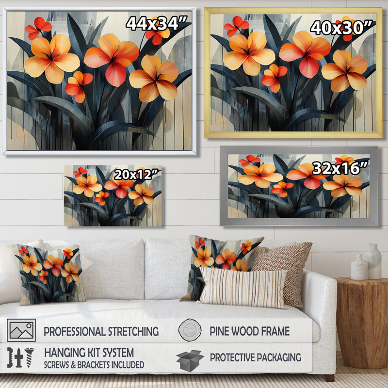 Hibisuc Clodoveo Summer In A Geometric Symphony II - art mural d'hibiscus pour le salon, Noir, noir, noir, noir