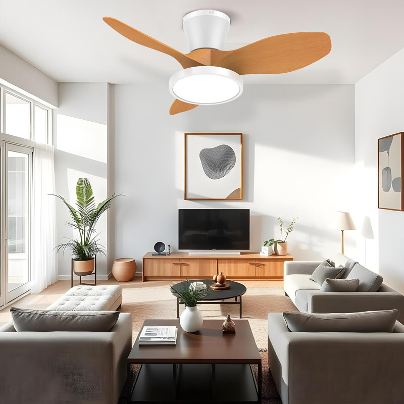 32 inch Quiet Ceiling Fan with Light and Remote Control, Oak