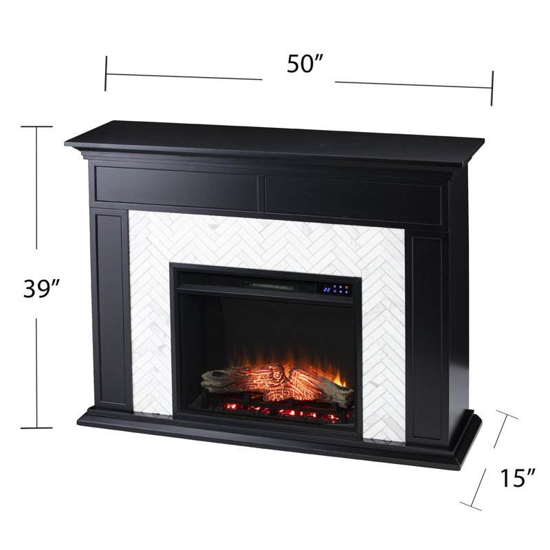 Marble Tiled Touch Screen Electric Fireplace Black