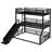 Twin Over Twin Over Full Bunk Bed With Slide, Metal Triple Bunk Bed With Safety Guardrails, Heavy-Duty Bunk Bed With Noise-Reduced Design, Black-1838567011