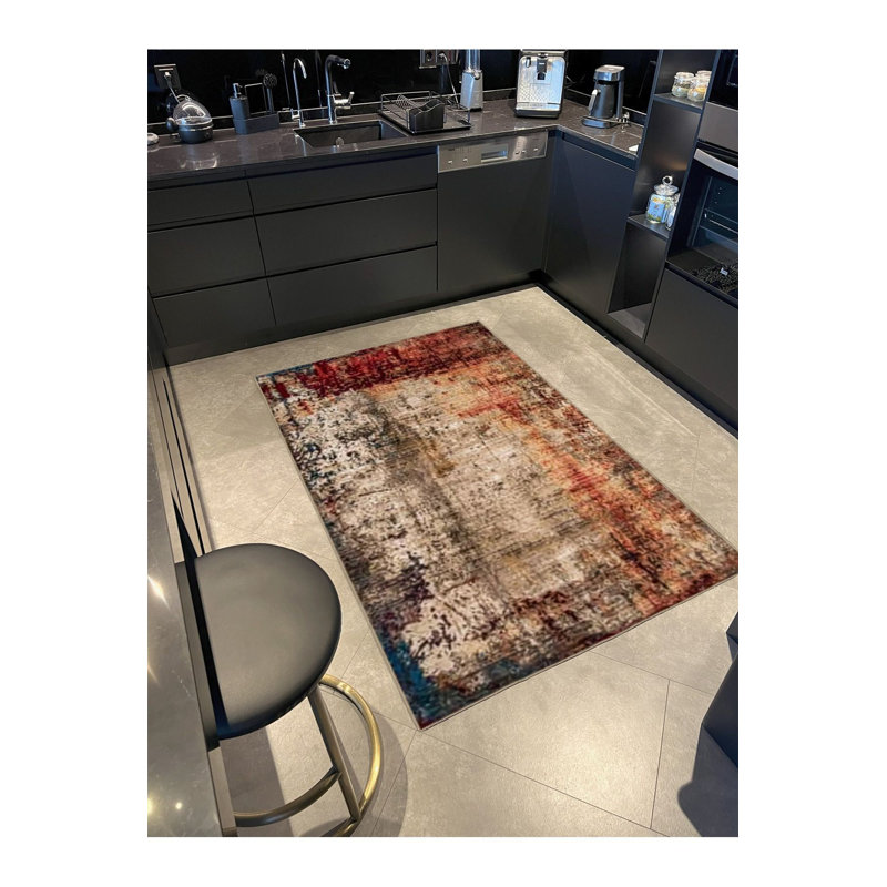 Tapis abstrait à motif abstrait lavable à la machine, Tapis de couloir 3 pi 3 po x 9 pi 10 po