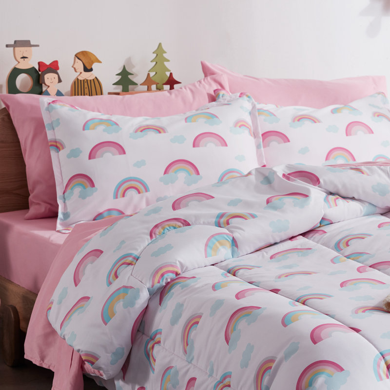 Twin White Microfiber Kids Rainbow Comforter Set