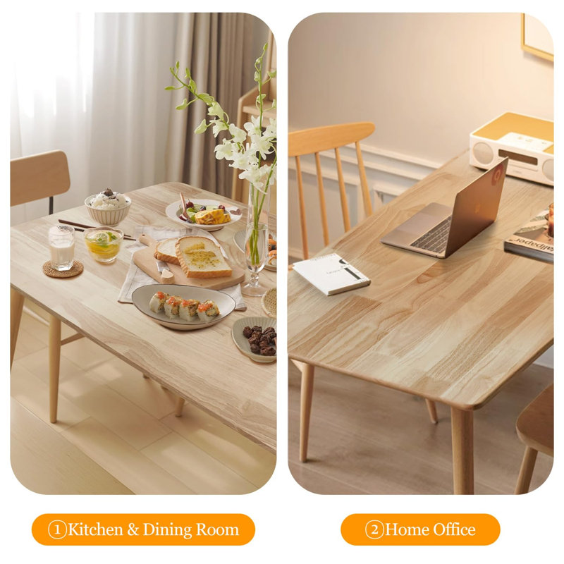 Solid Wood Dining Table Small Rectangle Kitchen Table For Small Spaces, 47" Mid Century Modern Natural Wooden Dinning Tables, Solid Wood Desk Oak Dinner Tables For Dining Room, Kitchen