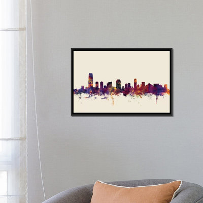 «Jersey City, New Jersey, USA On Beige» par Michael Tompsett - Estampe numérique sur toile tendue avec châssis