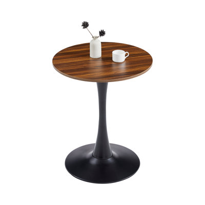 24" Round Modern Dining Table with Dark Wood Grain Finish - Mid-Century Tulip Pedestal Table for Kitchen and Small Spaces