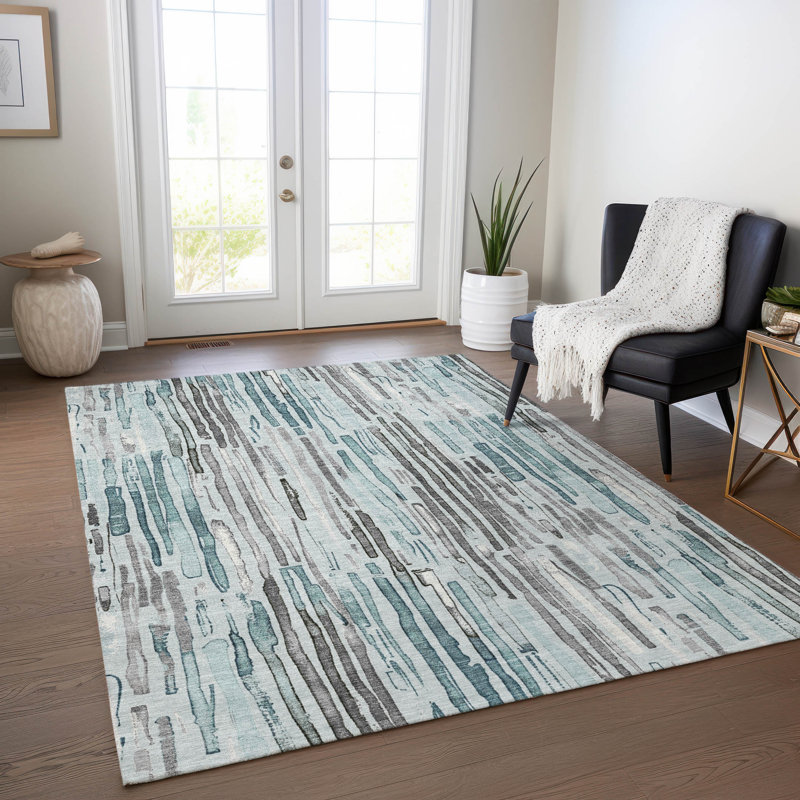 Tapis bleu sarcelle lavable à la machine intérieur / extérieur Cinead ACN1684, Rectangle 9 pi x 12 pi
