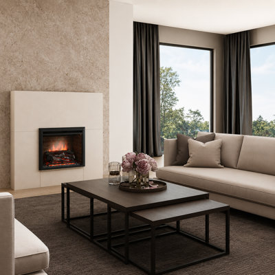 FLAMME Wembury Electric Fireplace, Crackling Sound Effects 2kW Heater, Remote, Suitable for Media Wall or Mantel Surround