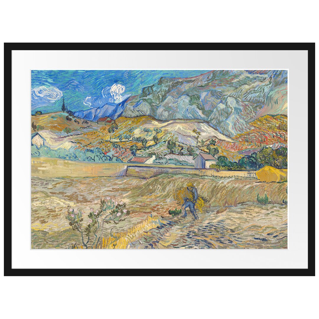 Gerahmter Kunstdruck Wheat Field with Farmer von Vincent Van Gogh