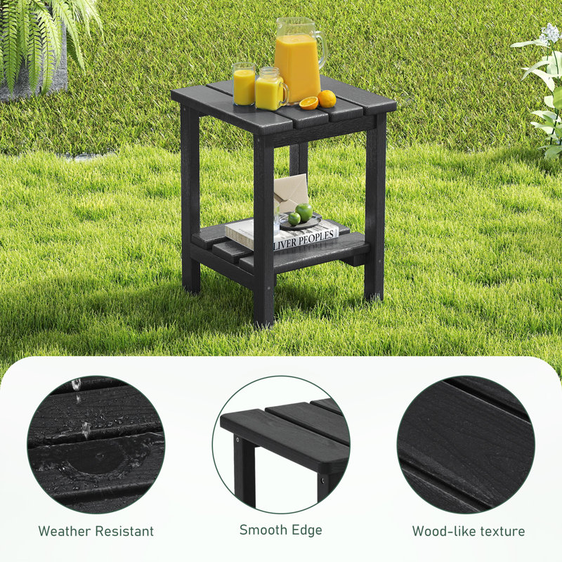 All Weather Adirondack Outdoor HDPE Side Table, Black