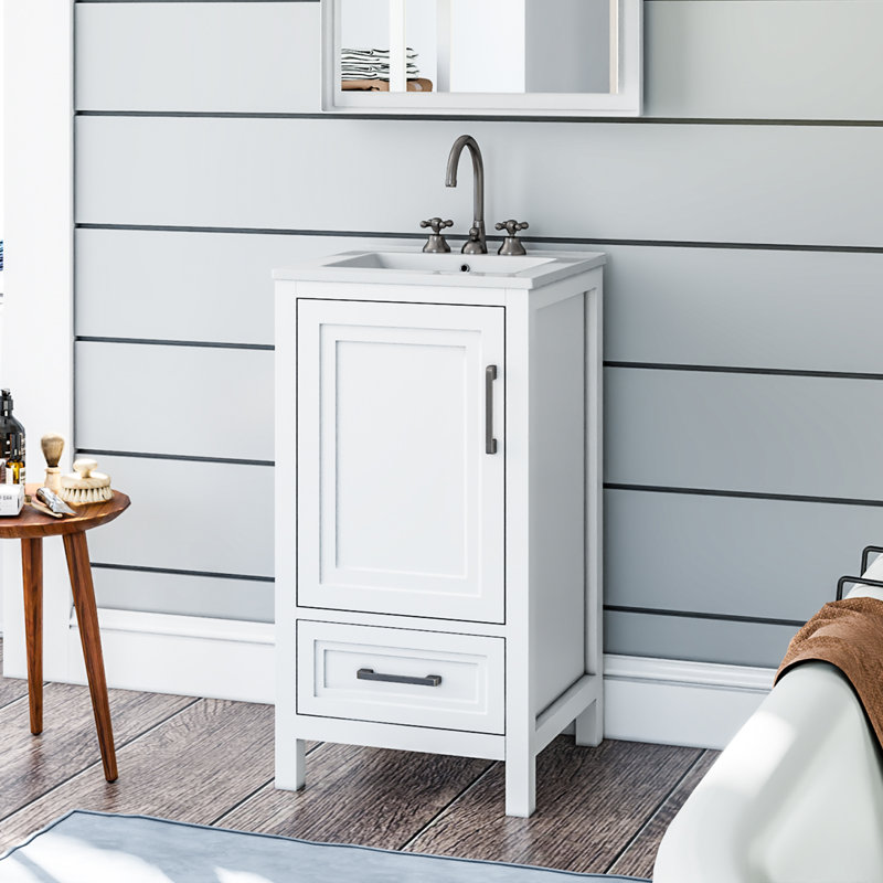 18" Single Bathroom Vanity with Ceramic Top, White