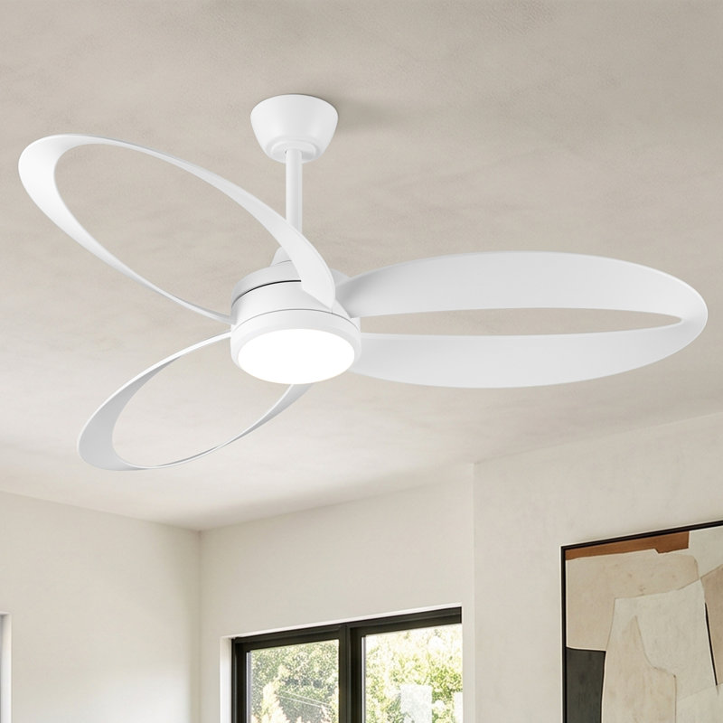 Modern Ceiling Fan with Light, 132/107cm, Black/White/Oak, 6-Speed, Reverse & Timer, Dimmable LED, Quiet DC Motor for Living Room & Bedroom