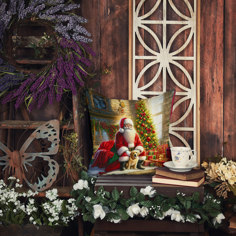 Coussin décoratif Labrador Retriever and Santa Claus, H 14 po x l 14 po
