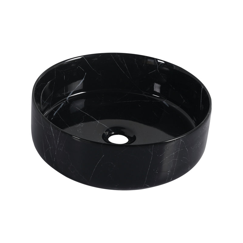 Lavabo de salle de bain rond en céramique, Noir blanc