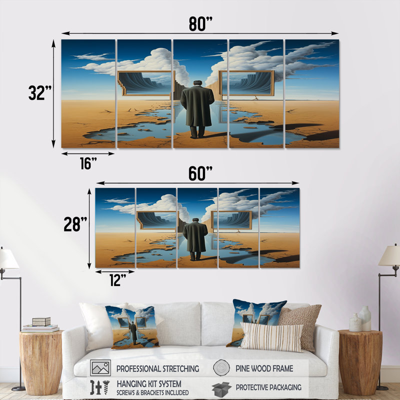 Vernita - surréalisme, art mural 5 pièces, 28" H x 60" W