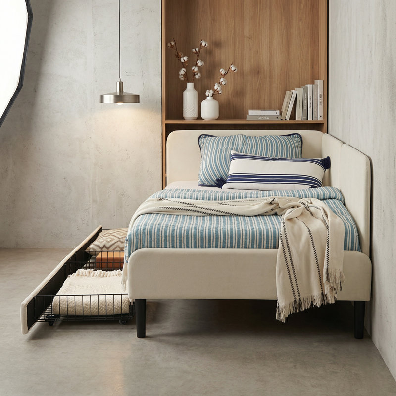 Convertible Twin Velvet Sofa Bed with Storage Drawers - Space-Saving Beige Daybed, No Box Spring Needed, Beige