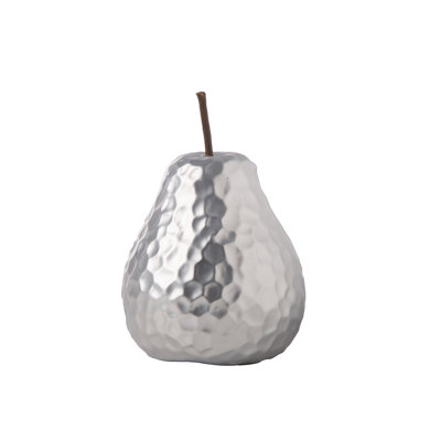 Figurine en céramique poire finition argent mat