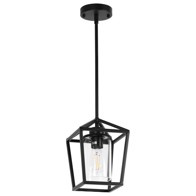 Luminaire suspendu géométrique 1 lumière avec abat-jour en verre transparent Tyvan