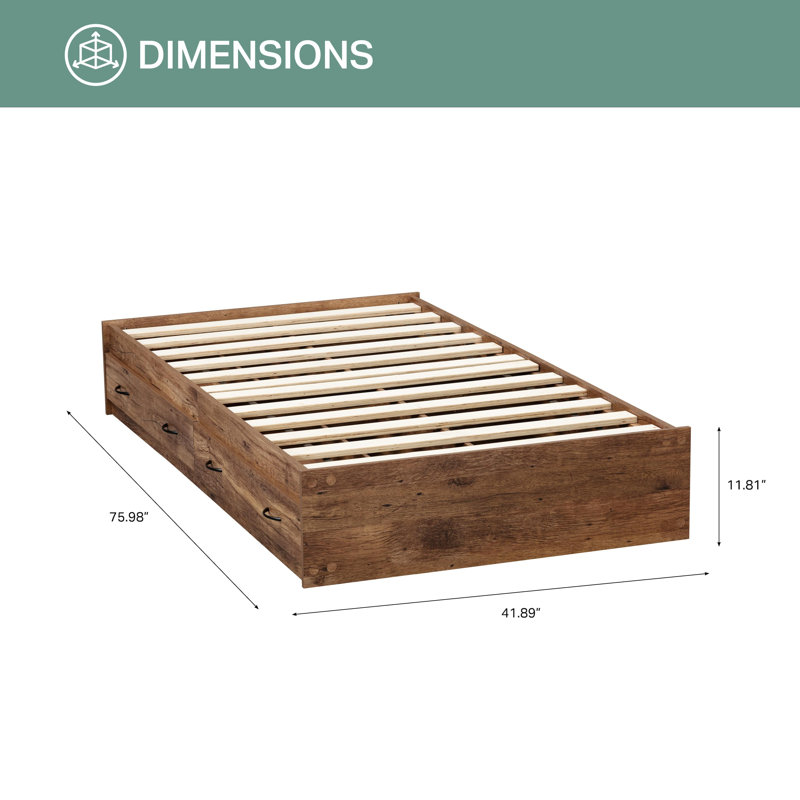 Twin Mountain Oak Platform Bed with 2 Storage Drawers