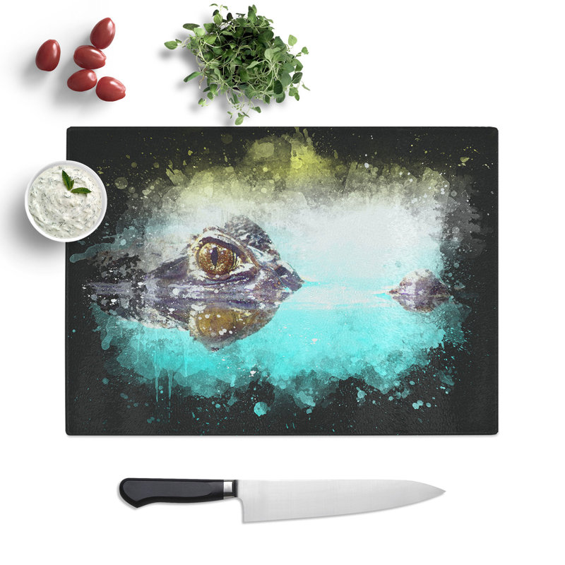 Tempered Glass Peering Crocodile Chopping Board, 20 cm x 28.5 cm