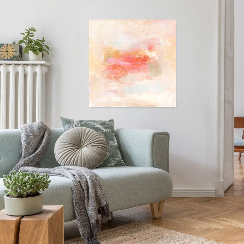 Art contemporain abstrait rosé, H 32 po x l 32 po