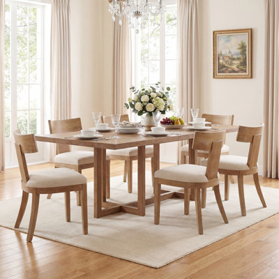 Sipos 6-Person Dining Table Set With Upholstered Dining Chairs & Rubberwood Frame