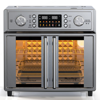 Plumchef 26QT Large Capacity French Double-Door Air Fryer Convection Toaster Oven, 1700W, 14 Preset Menus, 7-In-1 Multi-Function (Bake, Roast, Gril,Toast,Dehydrate&Defrost), Stainless Steel,Silvery