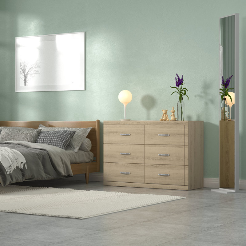 Avigail 6 Drawer 46.45'' W Double Dresser, Beige/Brown