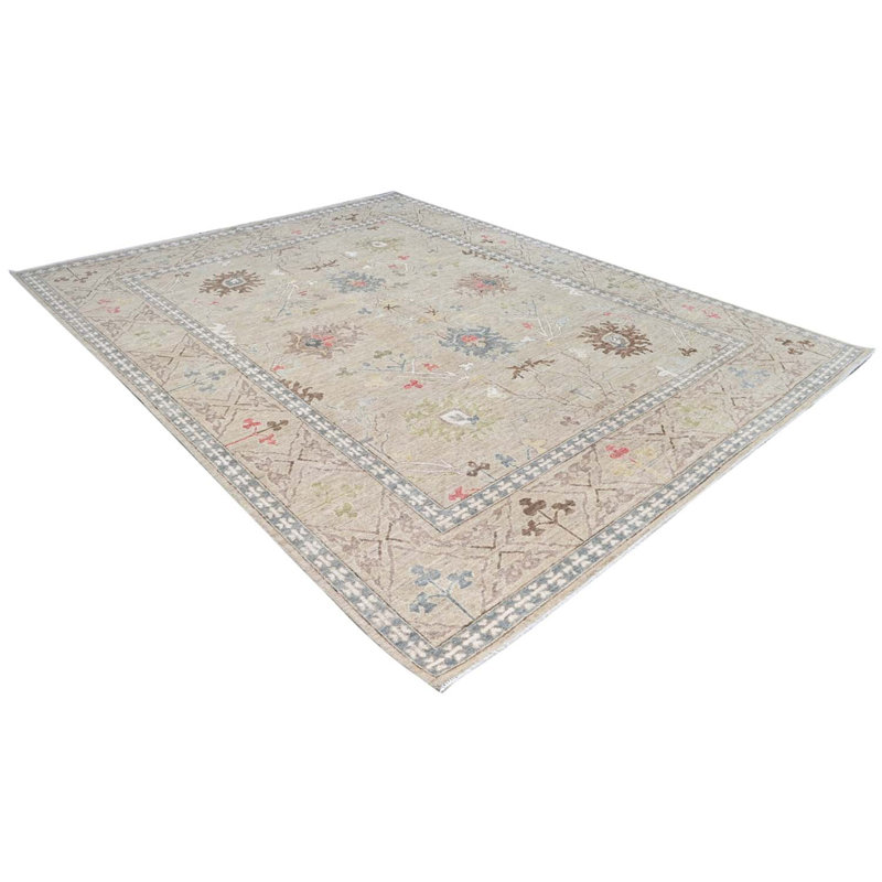 Oushak Collection, Transitional One-of-a-Kind Rectangle 7'9" X 9'9" Wool Area Rug Tan