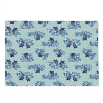 Ambesonne Animal Cutting Board Large Size Japanese Style Carp Dark Blue