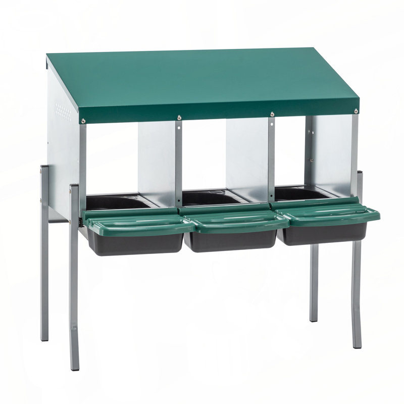Boîtes de nidification pour poulets, boîtes de nidification de poulet à 3 trous avec pattes, boîte de ponte avec couvercle, pour la cour extérieure de poulailler, vert