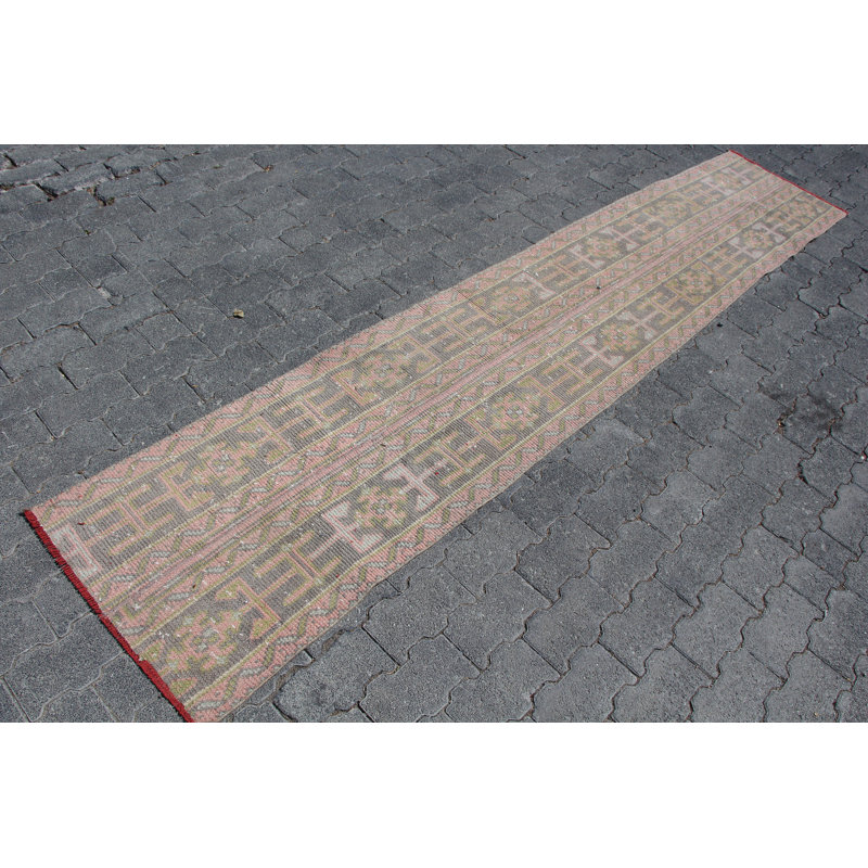 Tapis de couloir antique Oushak à motif patchwork rouge pour cuisine rétro