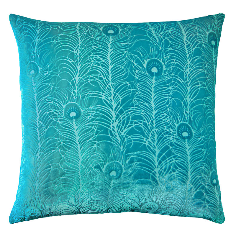 Peacock Feather Square Velvet Pillow Cover & Insert, Square 18", Aruba