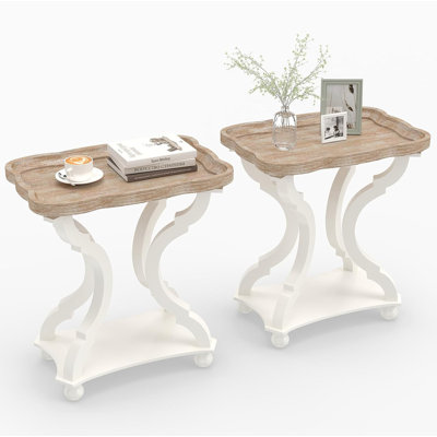 Ensemble de 2 tables d'appoint rustiques avec tablette de rangement Farmhouse