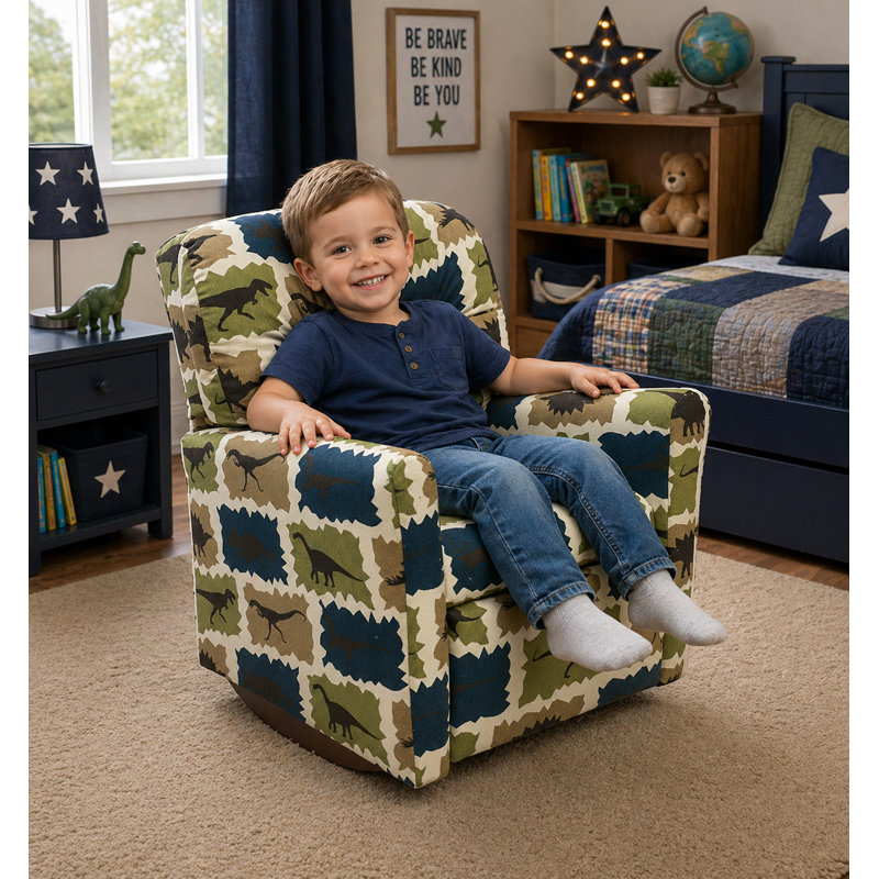 Kids Rocker Recliner Chair in Green Dinosaurs, Green Dinosaurs