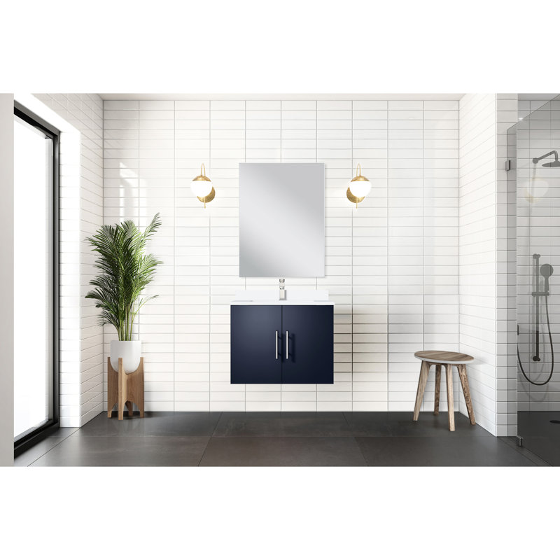 Meuble-lavabo bleu marine l 24 po x P 22 po avec miroir inclus - Rangement spacieux Installation simple et facile à assembler