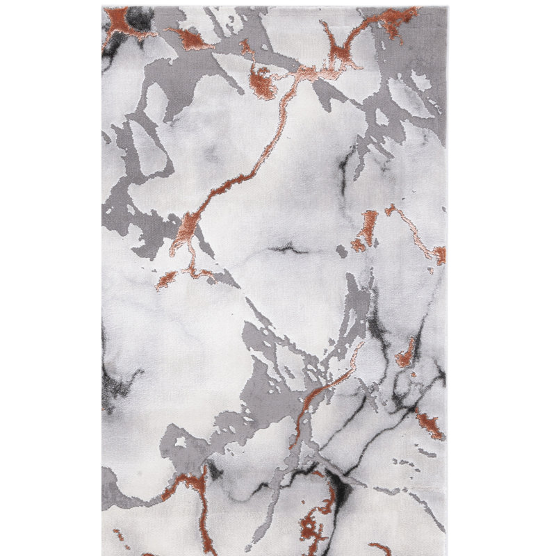 Tapis abstrait gris / orange Carista, Rectangle 2 pi 7 po x 5 pi