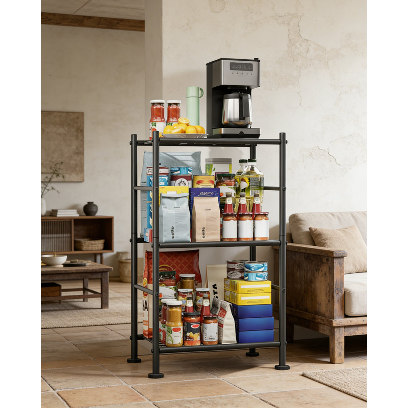 Storage Shelves - 3 Tier Shelf Organizer, Sturdy Metal Garage Shelving, 30" H x 18" W x 12" D, Black