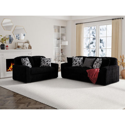 Corcoran 2-Piece Living Room Set, Oversized Sofa and Loveseat with Jumbo Corduroy Upholstery, Reversible Cushions, and Accent Pillows, Chocolate by Mercer41