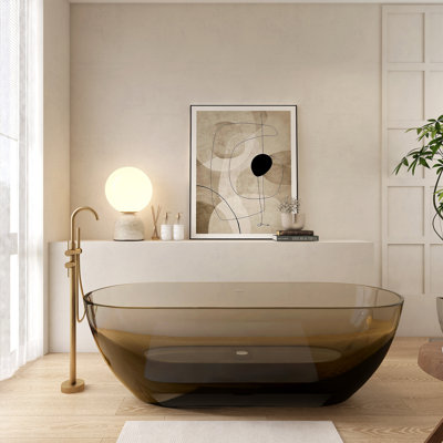 69" Freestanding Deep Soak Tub Solid Surface Soaking Bathtub Sepia