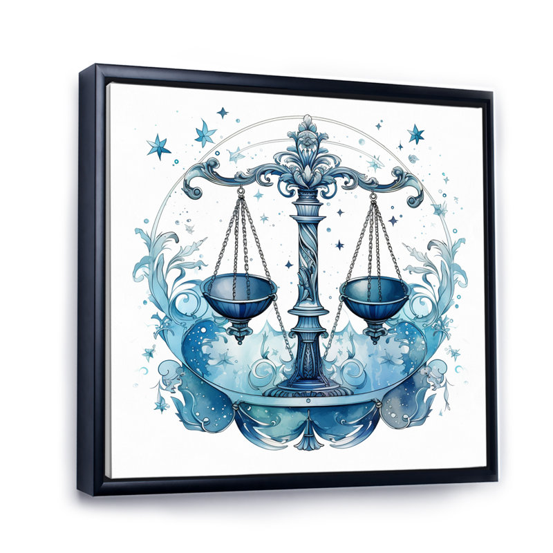 Balance signe zodiaque III sur toile, H 16 po x l 16 po x P 1 po, Cadre flottant noir