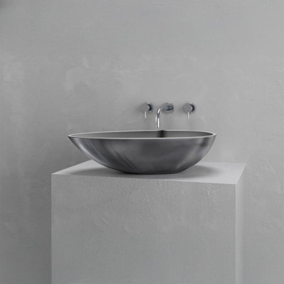 Vast Studio 23.4” L x  13.8” W Aged Silver/Gray Oval Concrete Vessel Sink – Modern Matte Finish, Countertop Bathroom Basin for Luxury Spa & Contemporary Homes