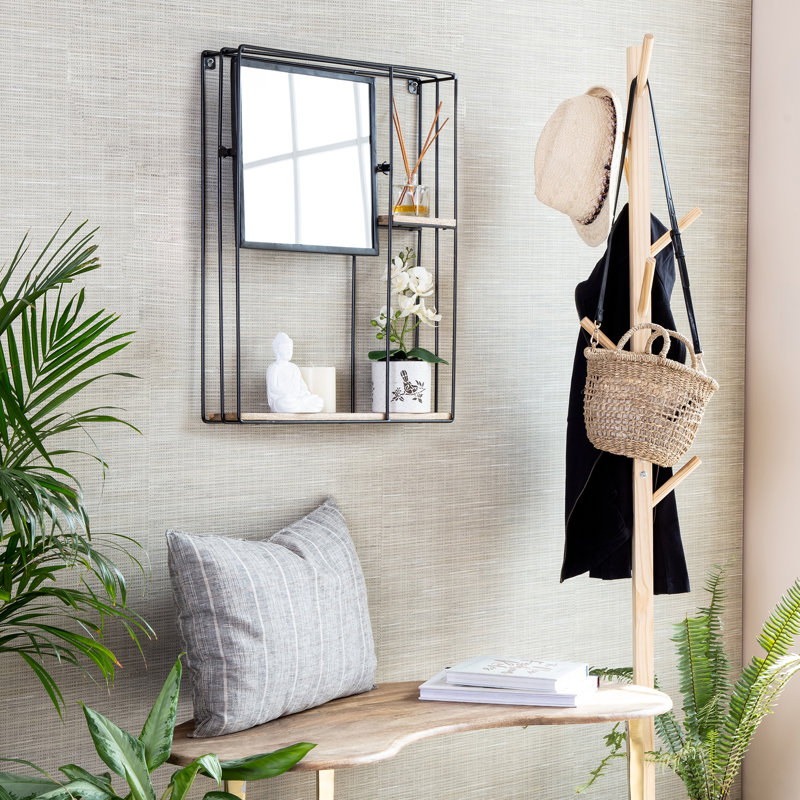 Metal Flat Wall Mirror with Shelves