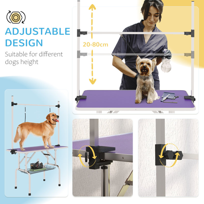 Table de toilettage réglable pour chien avec 2 sangles de sécurité, mauve