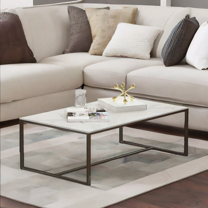 Rochella Rectangular Faux Marble Coffee Table Living Room Furniture