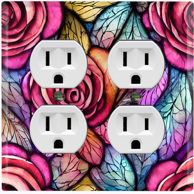 Colorful Flower Roses Nature Themed 2 - Gang Duplex Outlet Standard Wall Plate