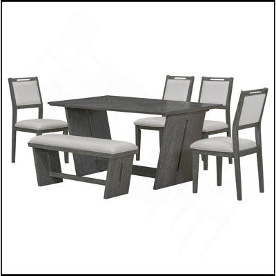 Ensemble de table de salle à manger 6 pièces pour 6, table de cuisine en bois de 60 po et 4 chaises avec banc et base en tréteaux pour la cuisine et la salle à manger