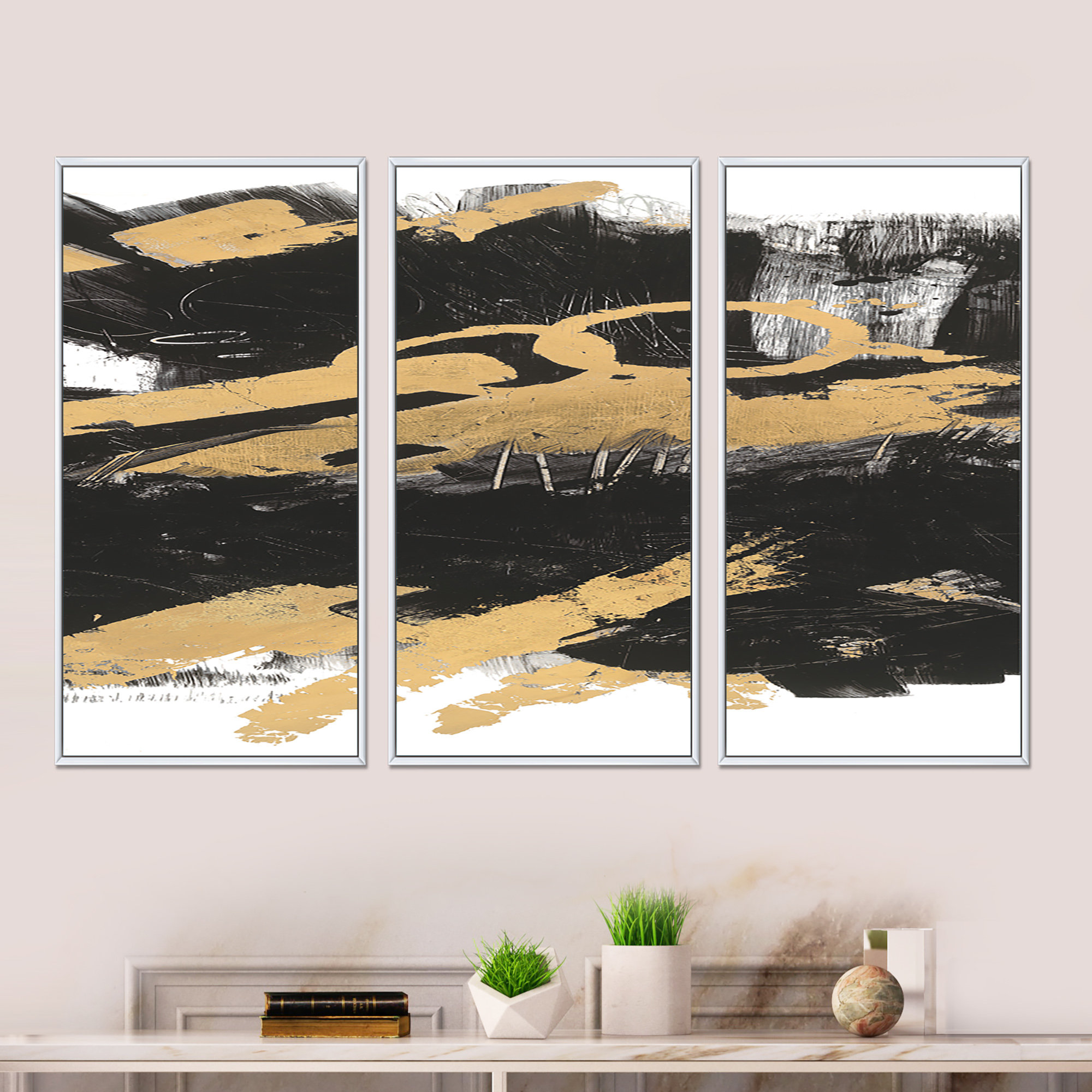 Willa Arlo Interiors Black, White And Gold Liquid Art I On Canvas